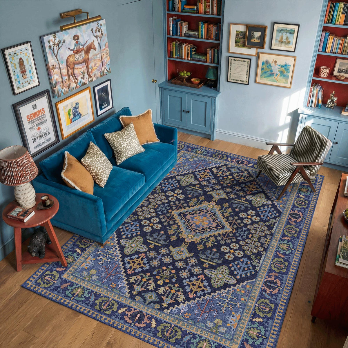 Kokia 9x12 Washable Area Rugs Maroon with Vintage Orient Design, Soft Rug for Living Room or Bedroom, Non-Slip Low Pile Stain Resistance Features, Distressed Medallion Pattern