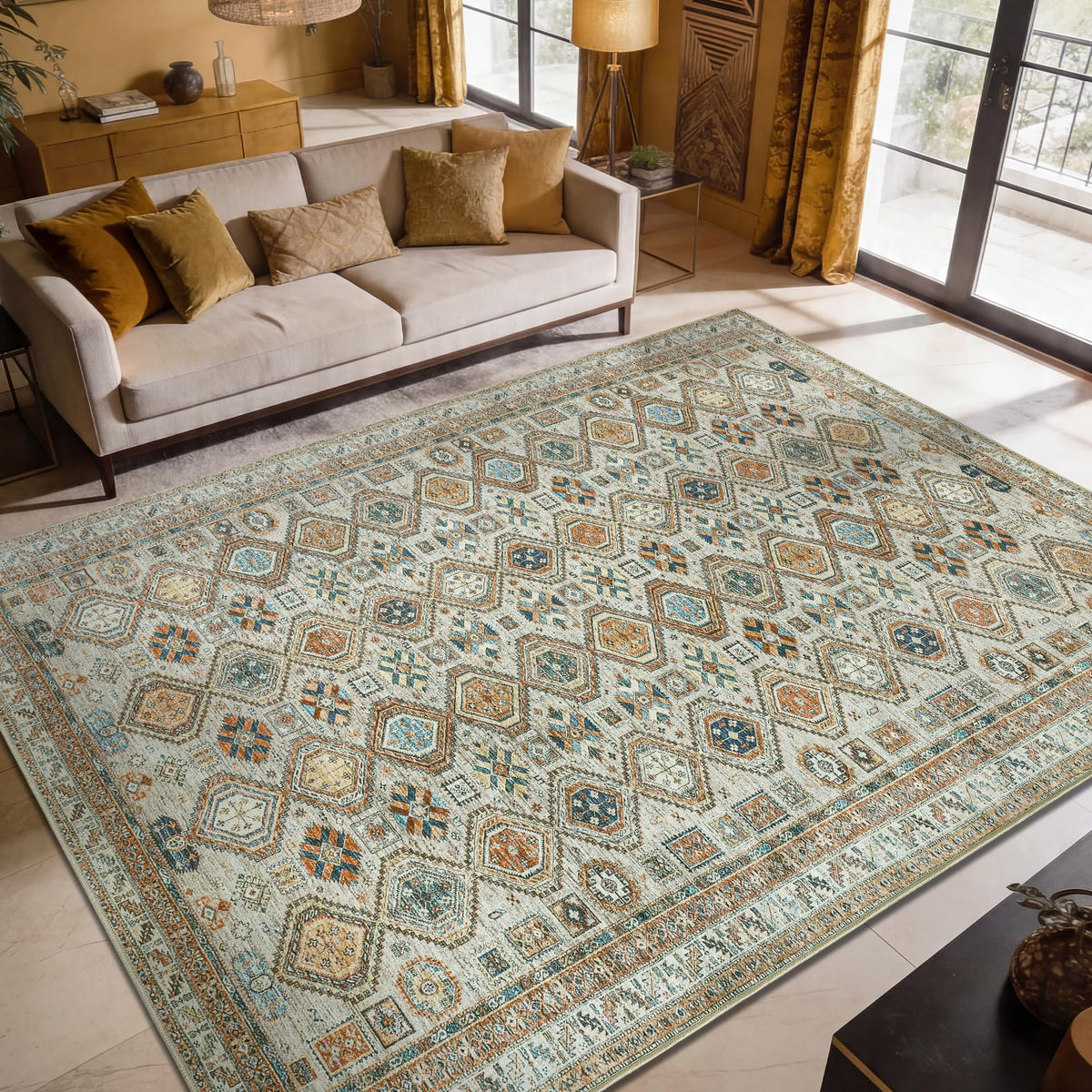 Keen Home Design Vintage Washable Area Rug, Non-Slip Low Pile, 5x7