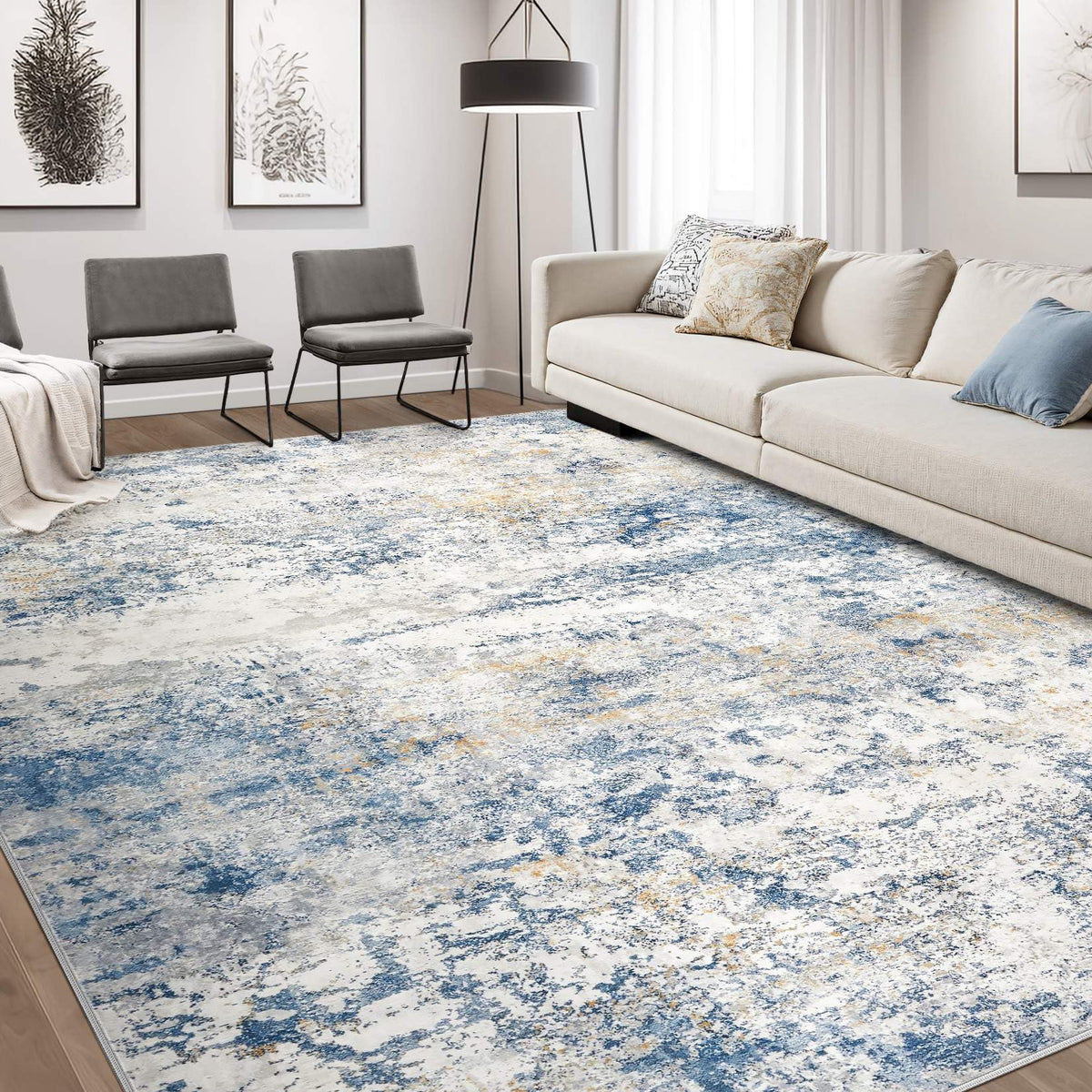 DMOYEST Area Rug Living Room Rugs 5x7 Washable Abstract Beige Blue Carpet
