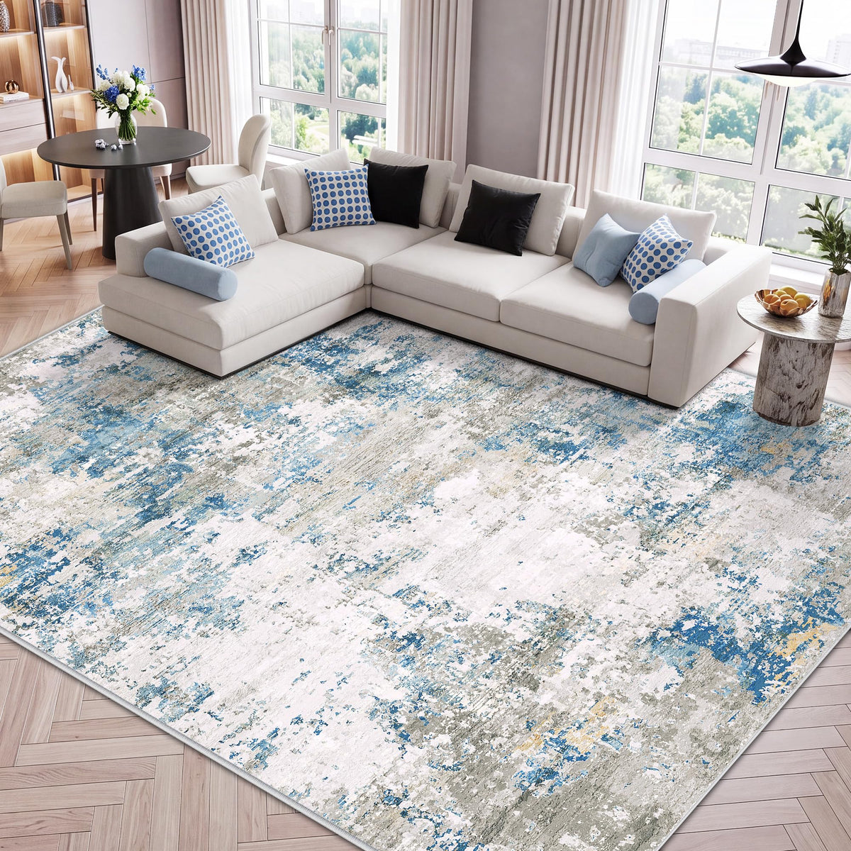 LIVELYGLOW 5x7 Washable Abstract Area Rug, Small Indoor Bedroom Dorm Rug