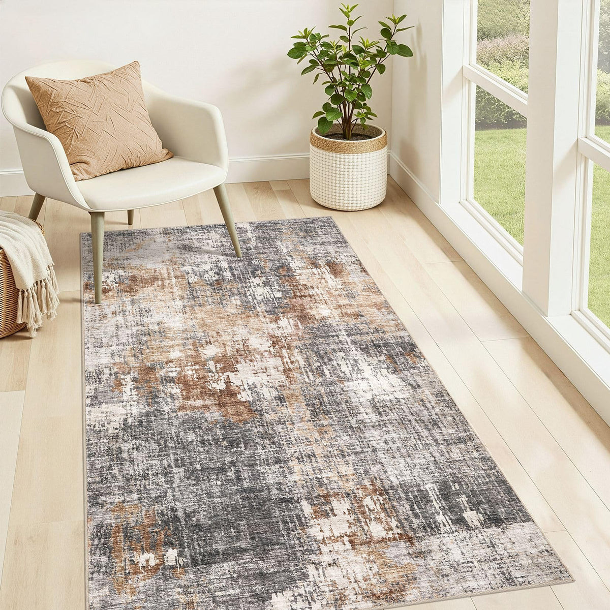 DMOYEST Area Rug Living Room Rugs 5x7 Washable Abstract Beige Blue Carpet