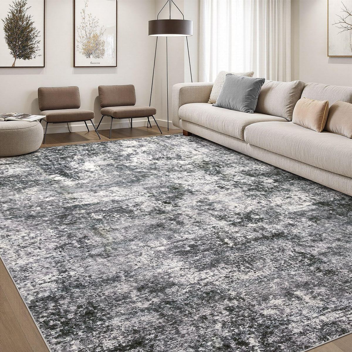 DMOYEST Area Rug Living Room Rugs 5x7 Washable Abstract Beige Blue Carpet