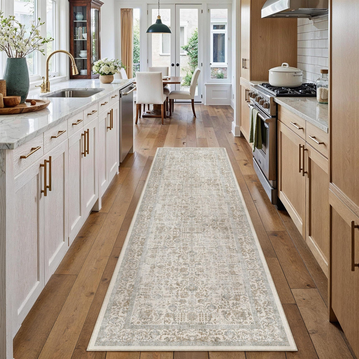 PureCozy Beige Area Rug 5x7 Vintage Farmhouse Floral
