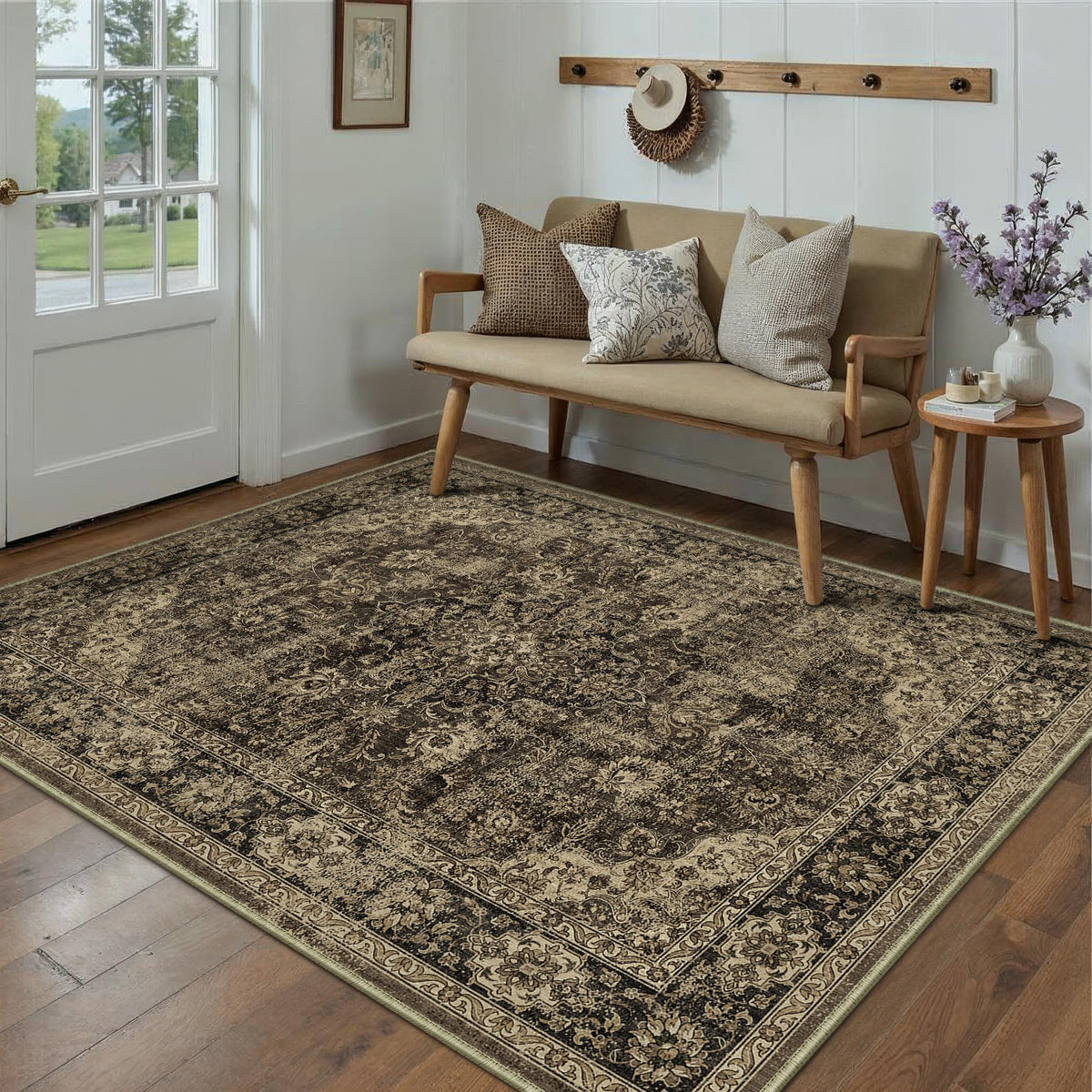 HUGEAR 2x6 Brown Vintage Floral Washable Runner Rug for Hallway