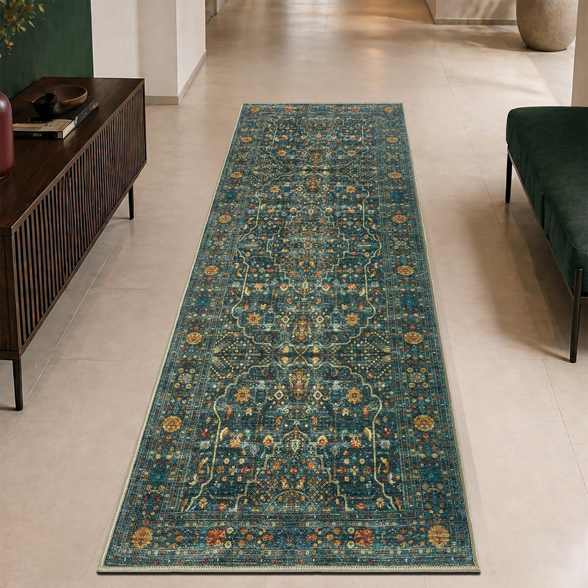Keen Home Design Vintage Washable Entryway Rug, Non-Slip Low Pile, 3x5