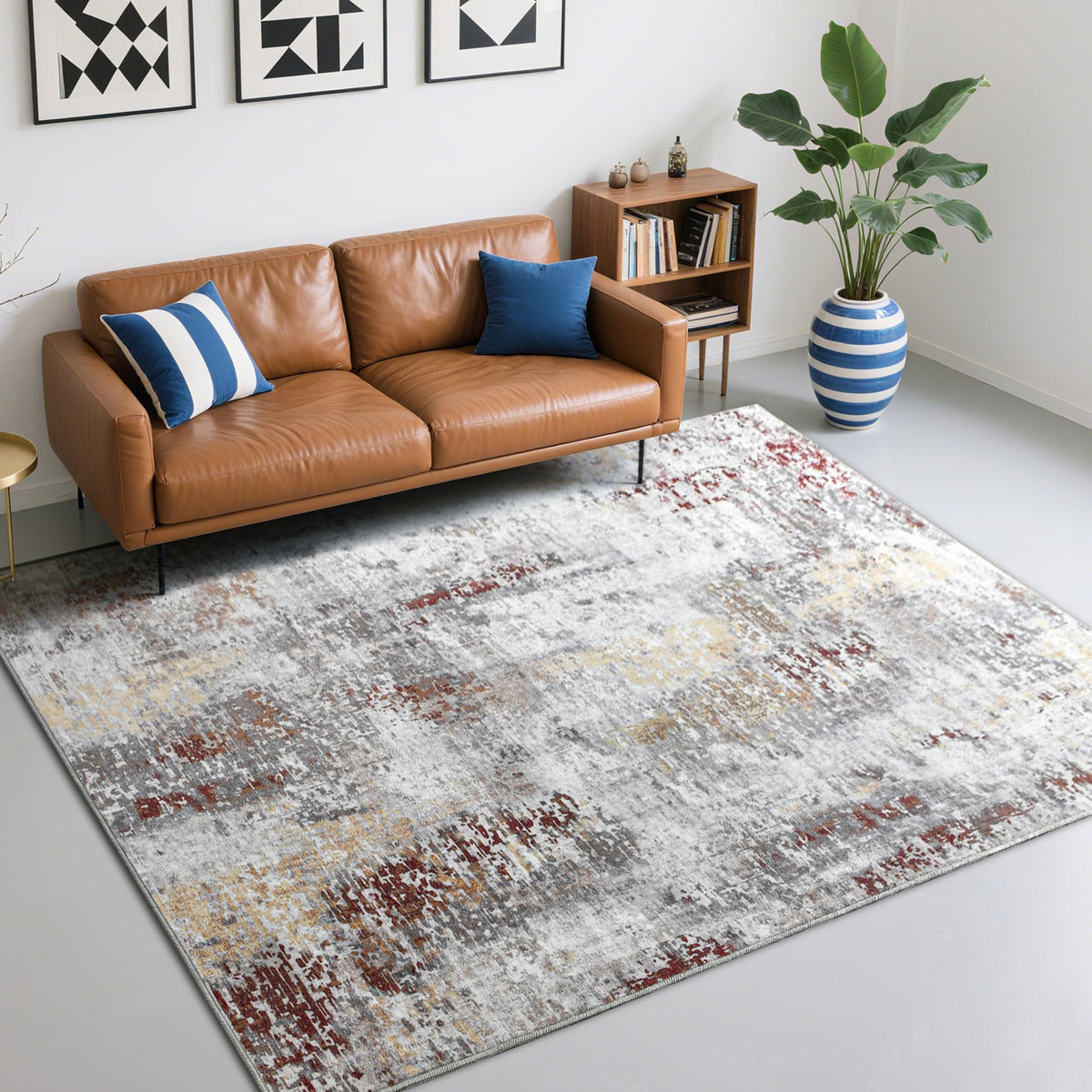 CRYPTOLITE Abstract Area Rug Washable Rug with Non-Slip Backing Low Pile Area Rugs for Living Room,Bedroom,Dining Room,4x6, Gold&Grey