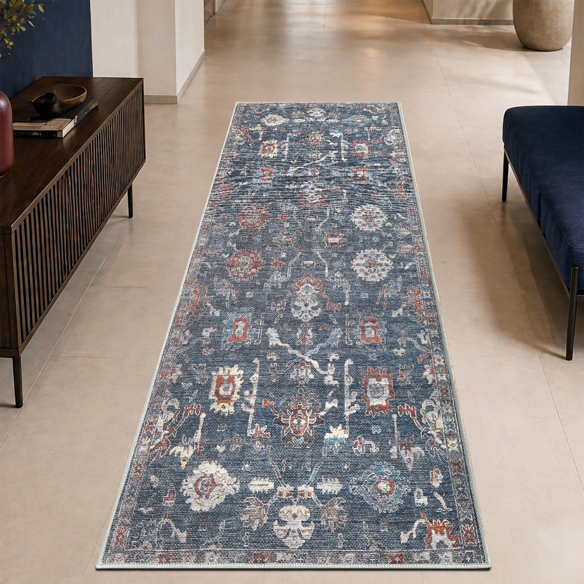 Keen Home Design Vintage Washable Area Rug, Non-Slip Low Pile, 5x7