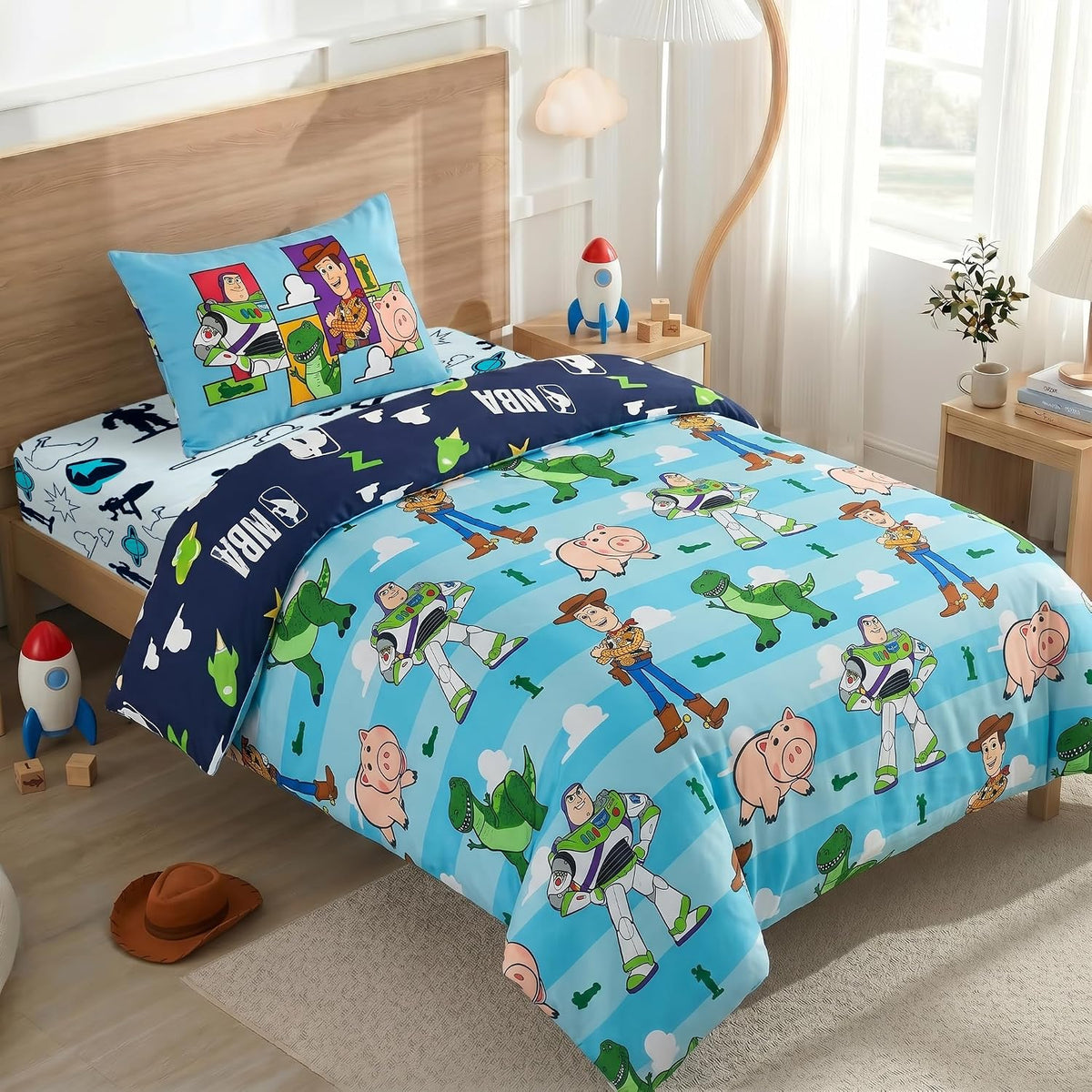 Northwest Disney Pixar Story Twin Comforter Set, Reversible Buzz Lightyear & Woody Design, Ultra Soft Fade Resistant Microfiber Kids Bedding Set, Officially Licensed