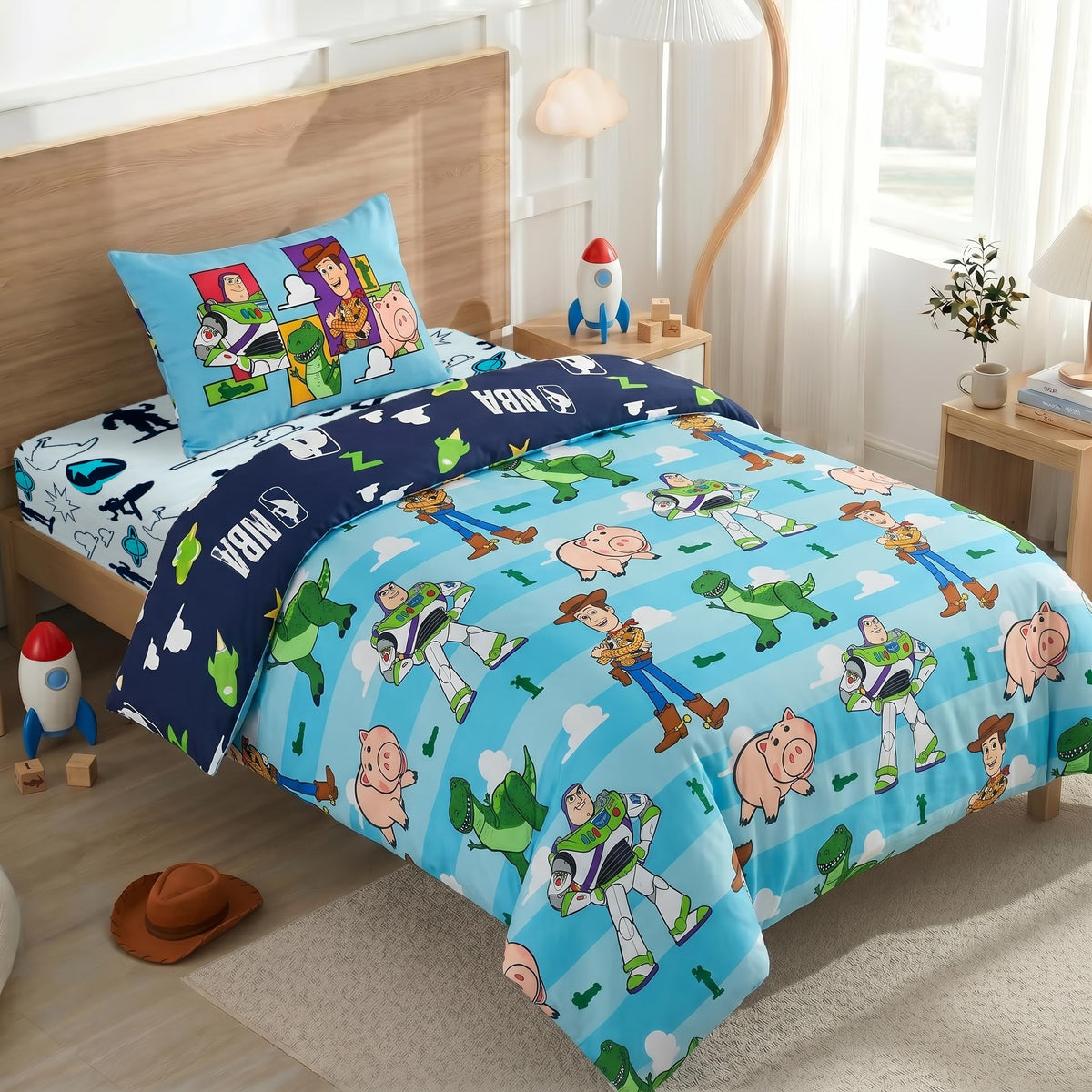 Northwest Disney Pixar Story Twin Comforter Set, Reversible Buzz Lightyear & Woody Design, Ultra Soft Fade Resistant Microfiber Kids Bedding Set, Officially Licensed
