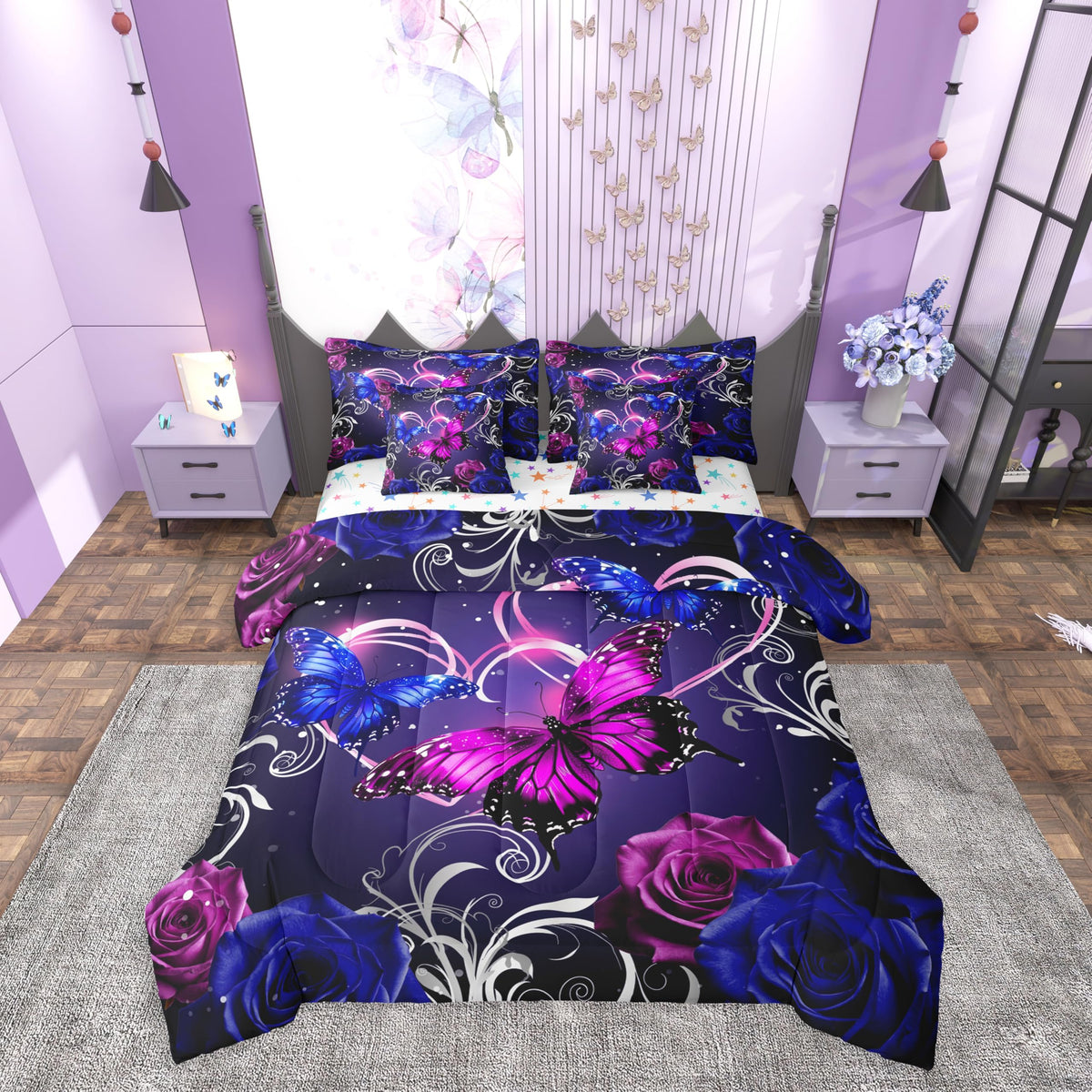Feelyou Kids Pink Bowknot Bed in A Bag Twin Size, Personalized Initial A Comforter Set with Sheets Princess Glitter 7 Pieces Bedding Set Boys Girls Bow Alphabet Teens Bed Set Bedroom Decor 7Pcs