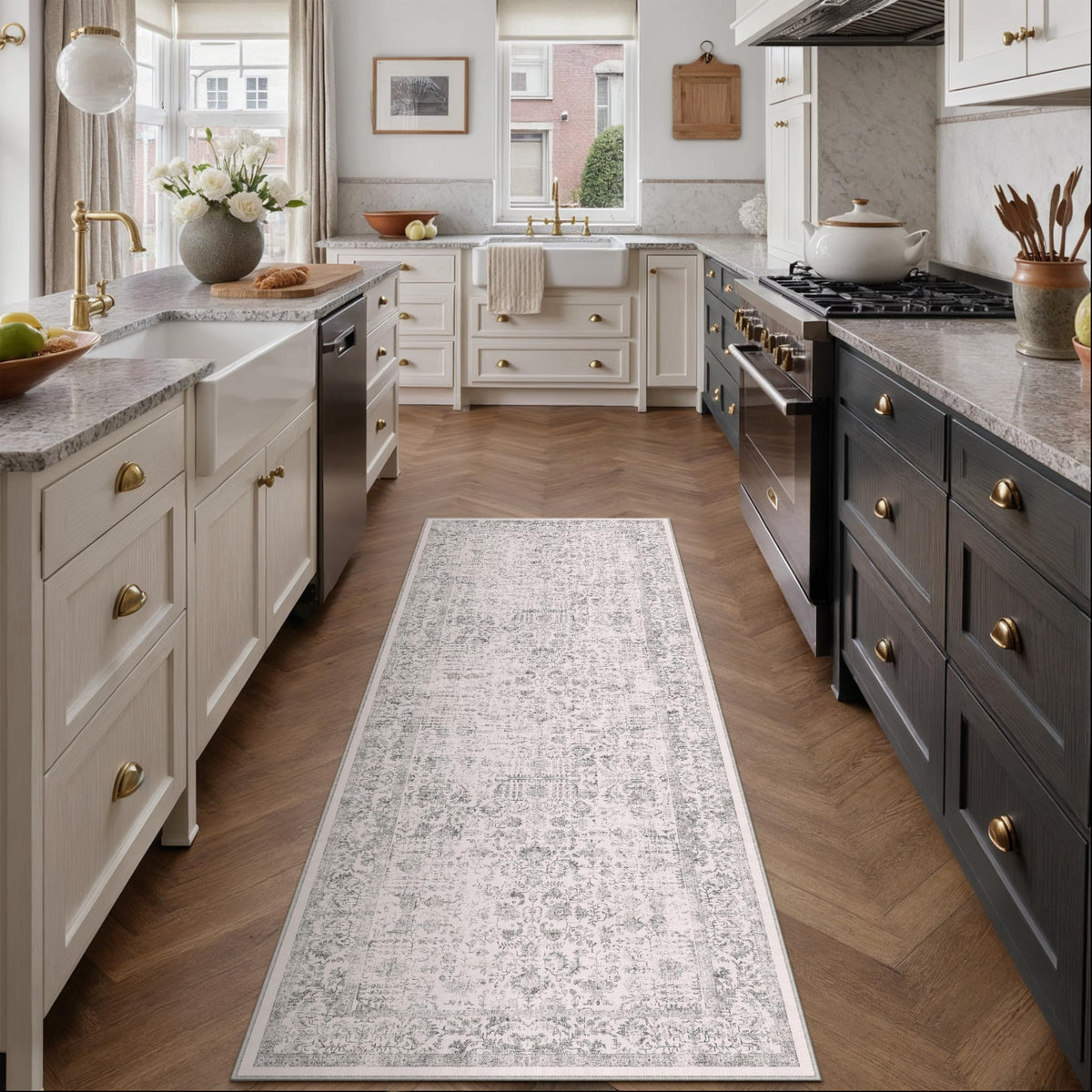 PureCozy Beige Area Rug 5x7 Vintage Farmhouse Floral