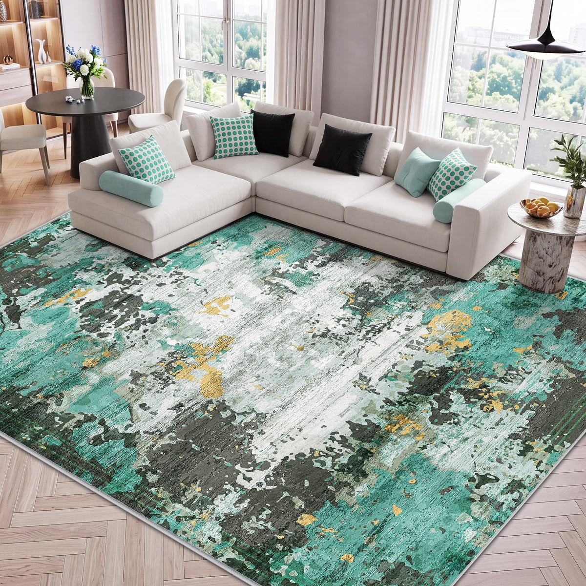 LIVELYGLOW 5x7 Washable Abstract Area Rug, Small Indoor Bedroom Dorm Rug