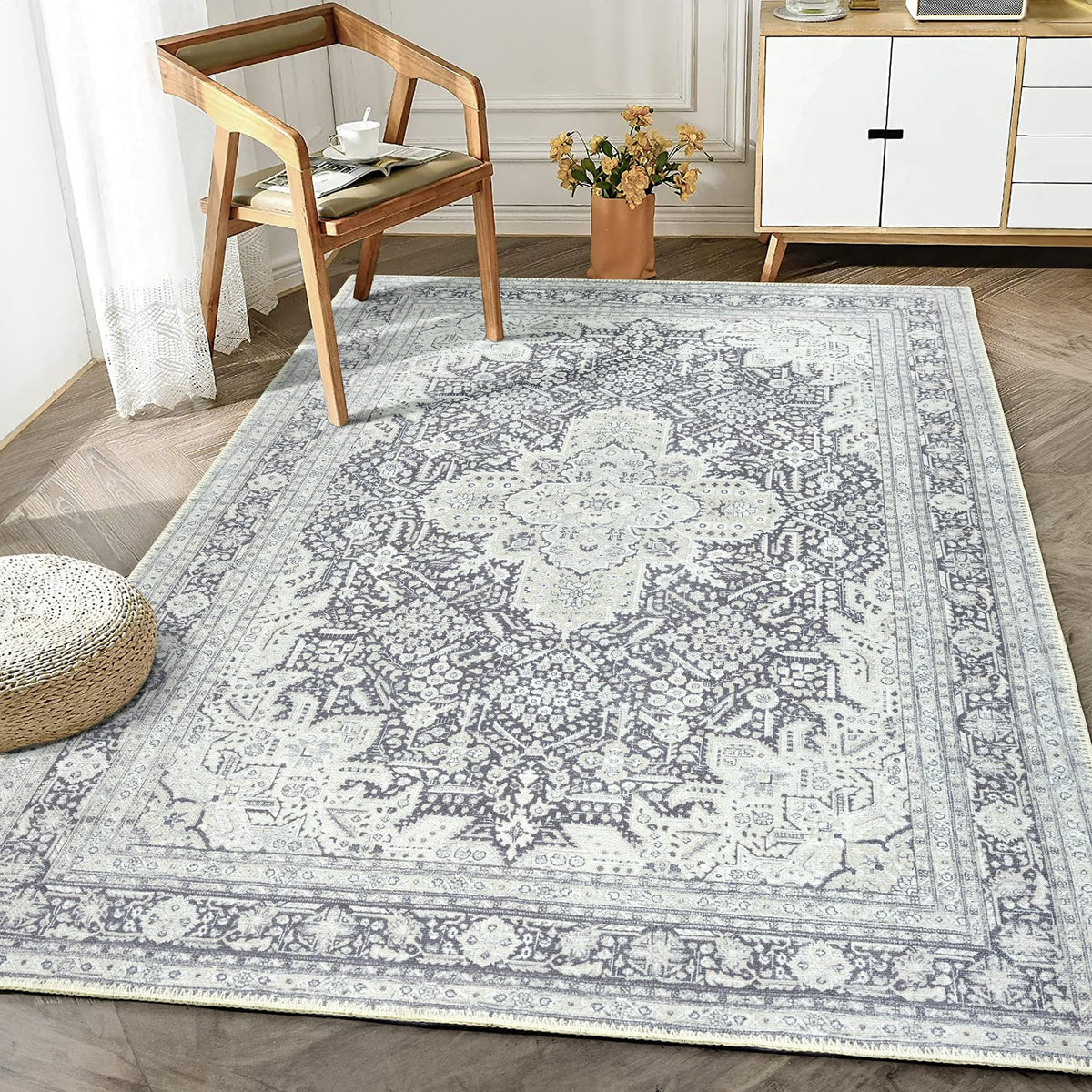 Bloom Rugs Washable Non-Slip 8' x 10' Rug - Gray/Charcoal/Blue Modern Abstract Area Rug for Living Room, Bedroom, Dining Room, and Kitchen - Exact Size: 8' x 10'