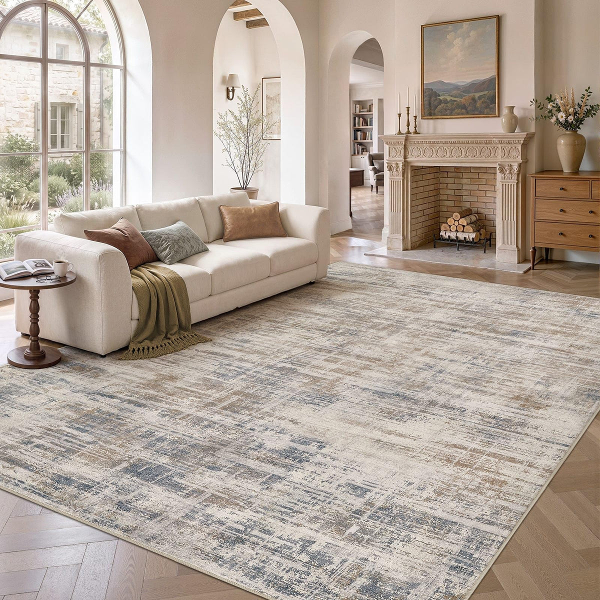 UERMEI 6x9 Area Rug for Living Room Washable Abstract Blue Brown Carpet