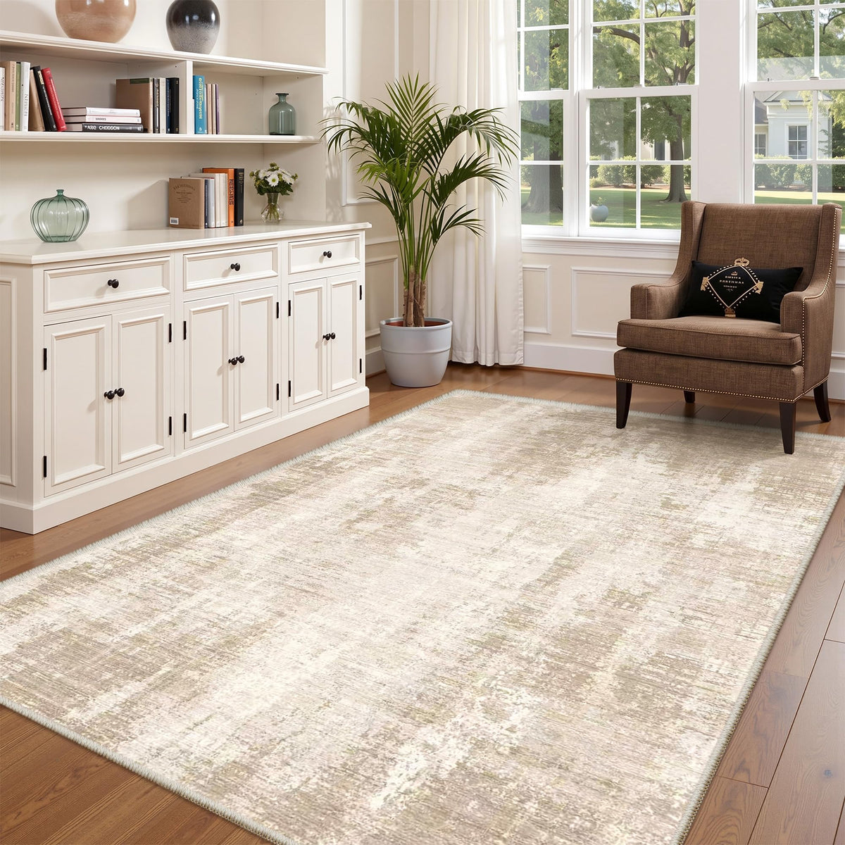 Valenrug Beige 8x10 Area Rugs for Living Room, Large Washable Rug Non Slip