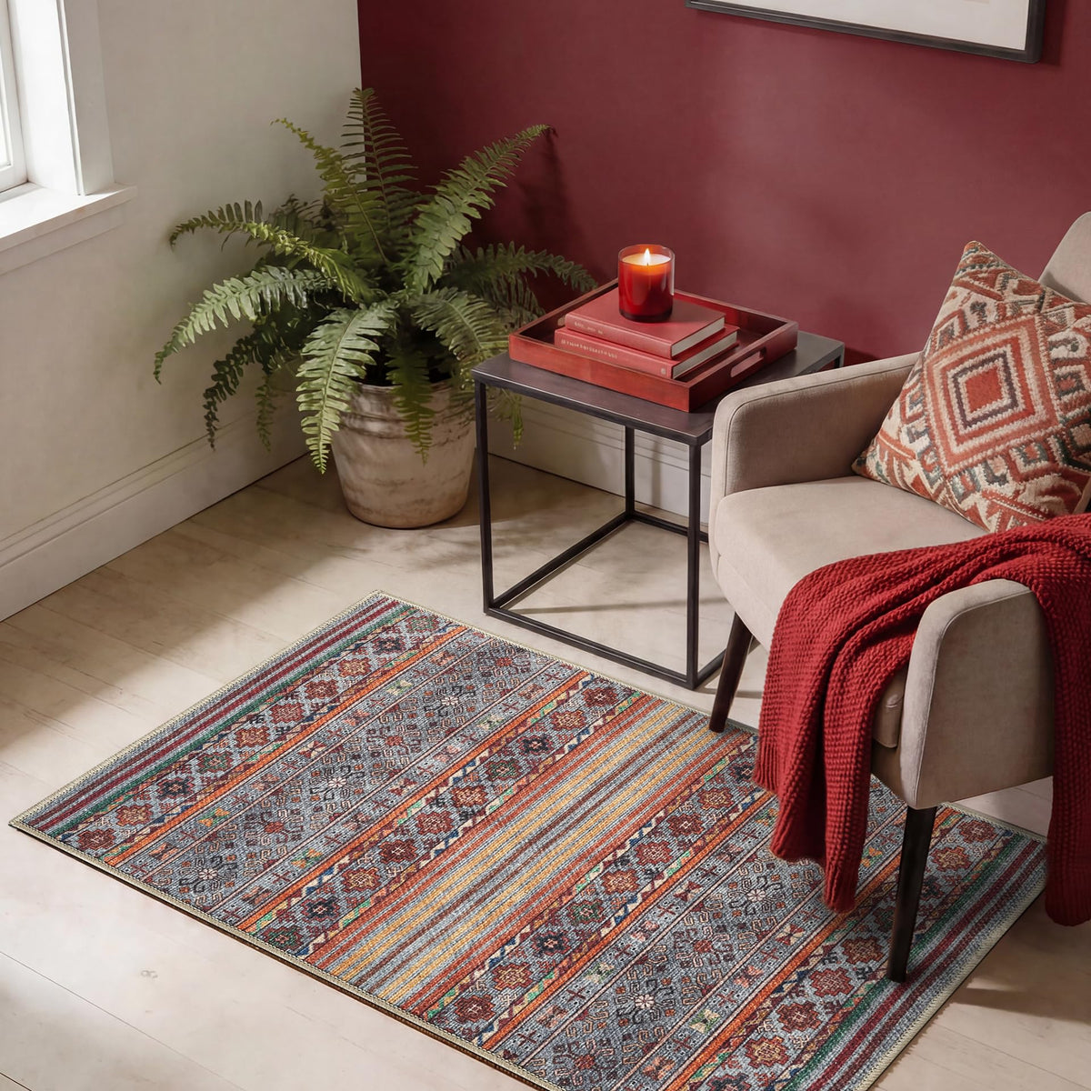 Keen Home Design Vintage Washable Area Rug, Non-Slip Low Pile, 5x7