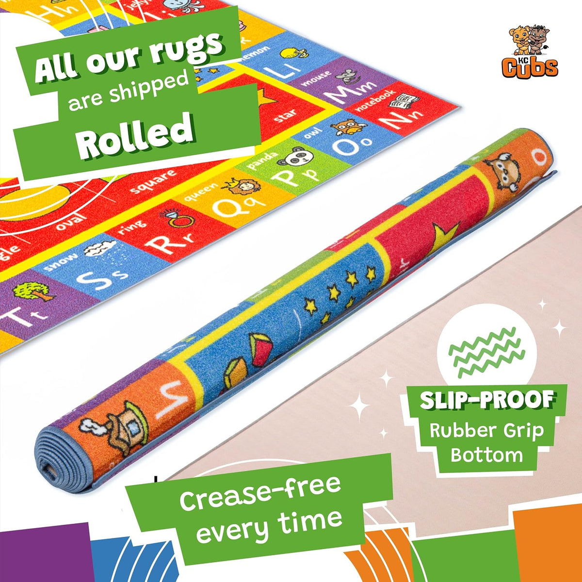 KC Cubs 5x7 ABC Alphabet, Numbers & Shapes Rug – Educational Non-Slip Play Mat Carpet for Kids, Toddlers, Nursery, Classroom, Playroom, Baby Daycare
