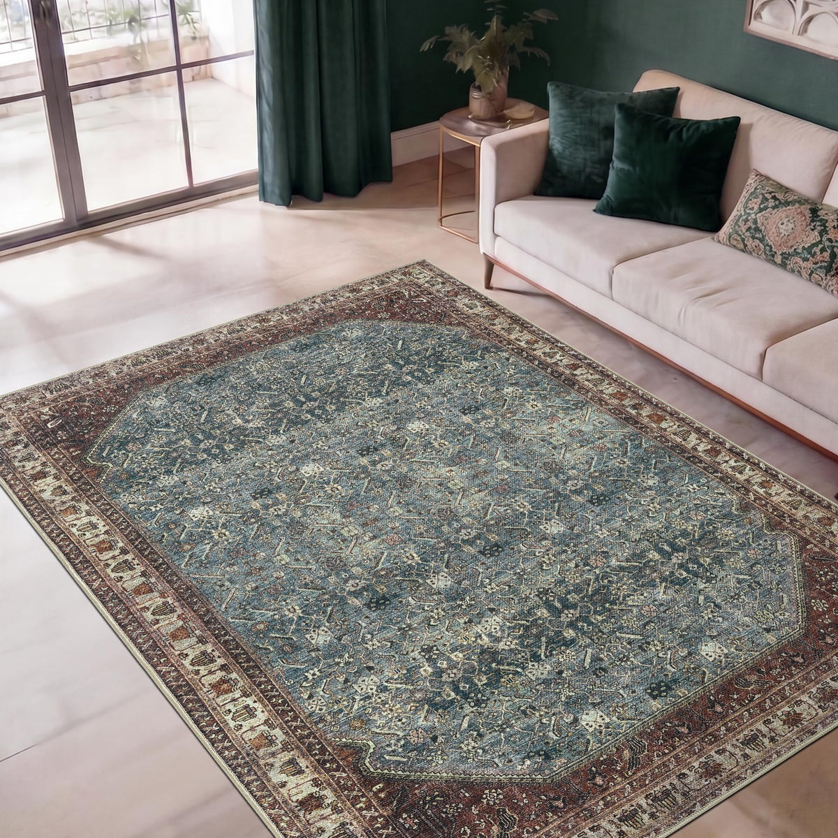 Keen Home Design Vintage Washable Entryway Rug, Non-Slip Low Pile, 3x5