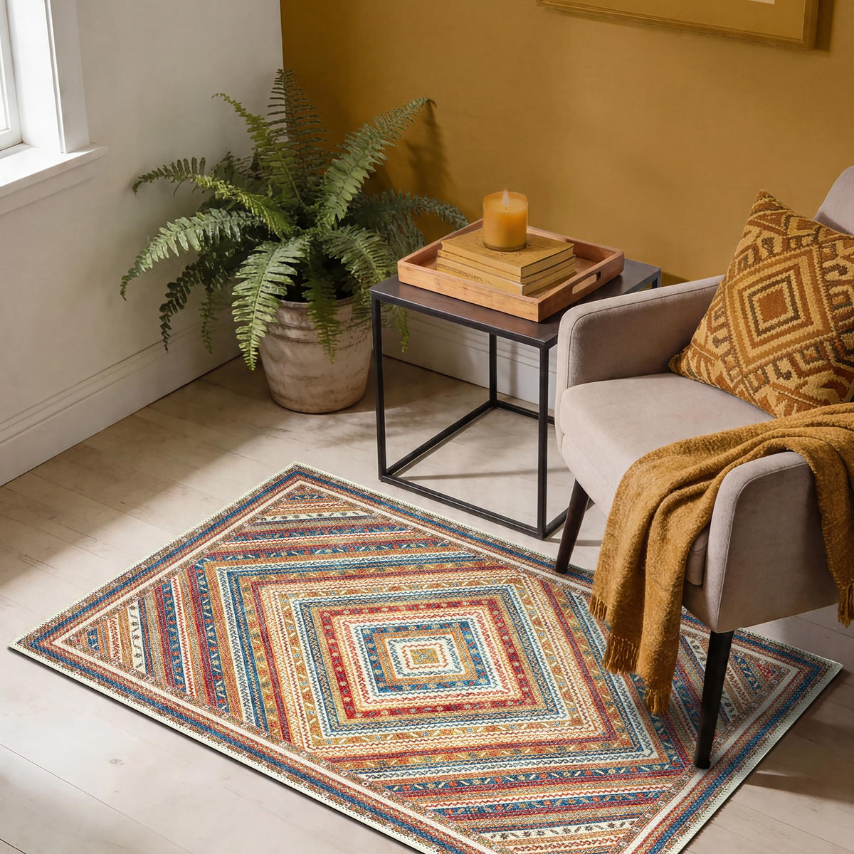 Keen Home Design Vintage Washable Entryway Rug, Non-Slip Low Pile, 3x5