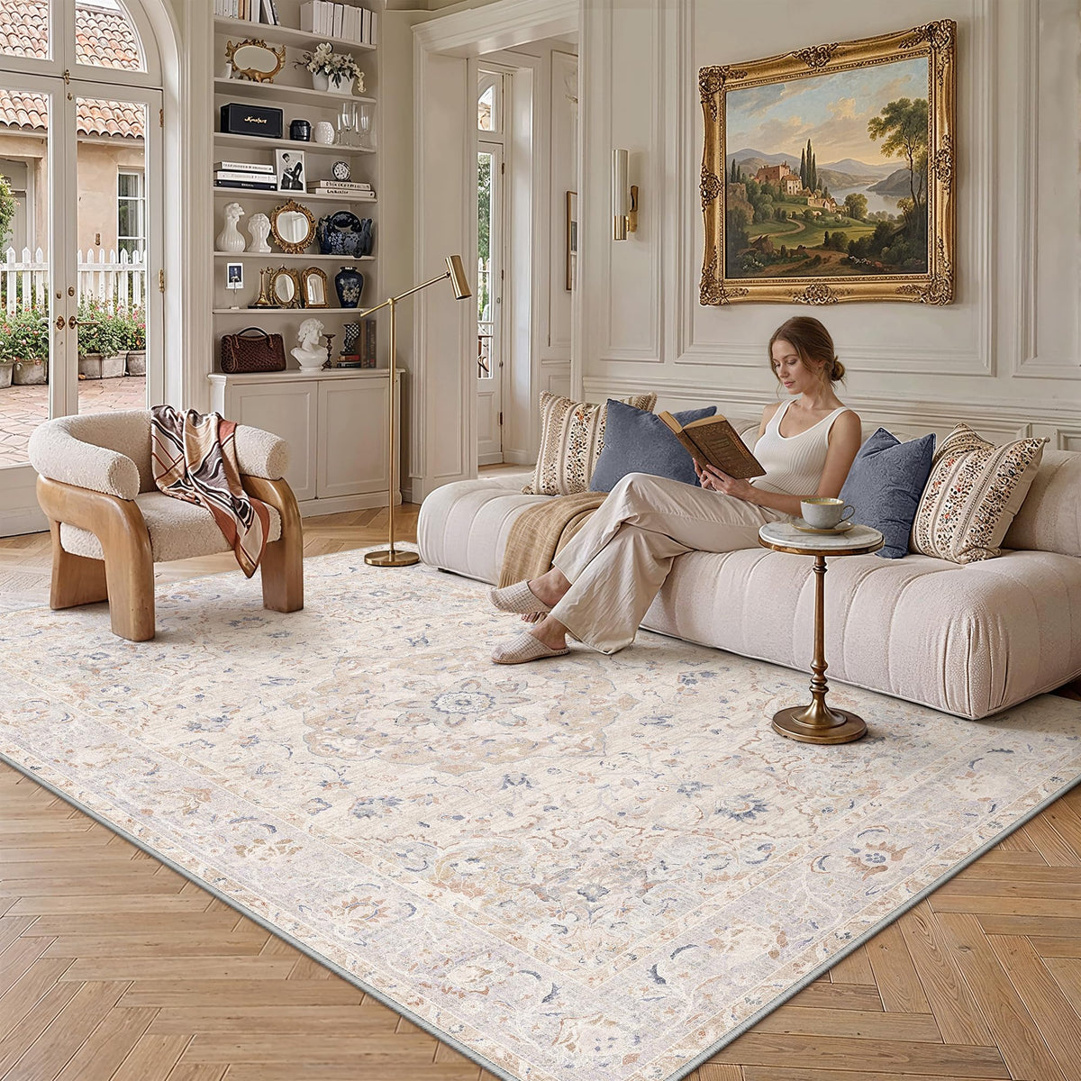 8x10 Beige Area Rug Vintage Carpet