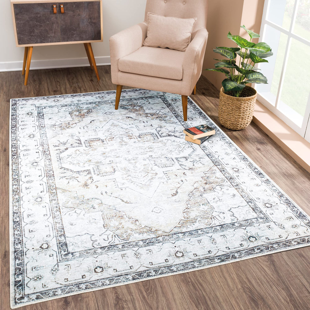 Bloom Rugs Washable Non-Slip 8' x 10' Rug - Gray/Charcoal/Blue Modern Abstract Area Rug for Living Room, Bedroom, Dining Room, and Kitchen - Exact Size: 8' x 10'
