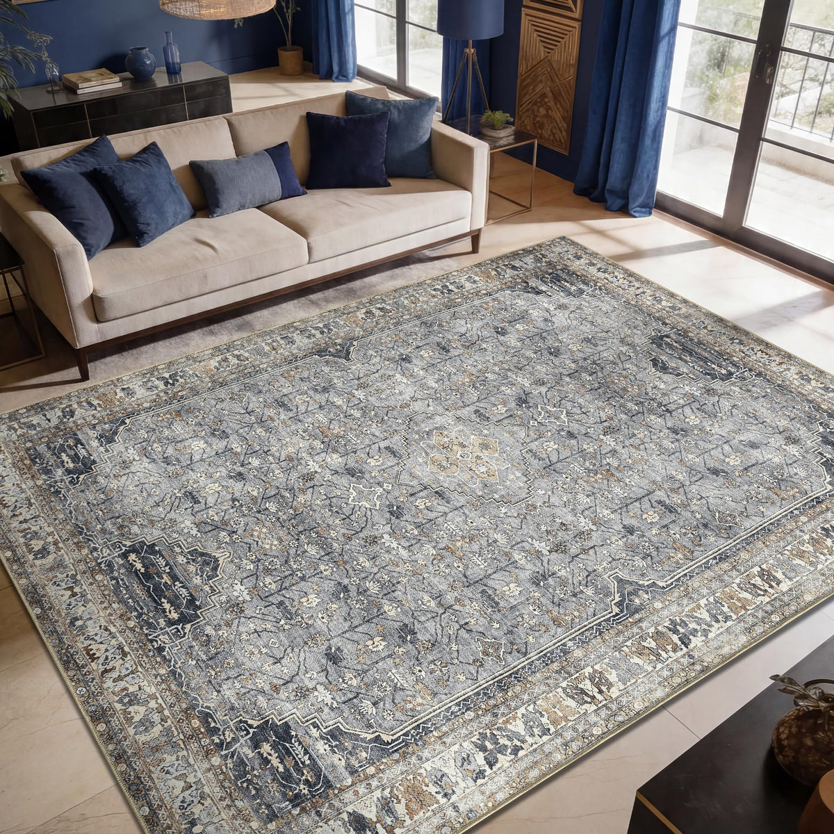 Keen Home Design Vintage Washable Area Rug, Non-Slip Low Pile, 5x7