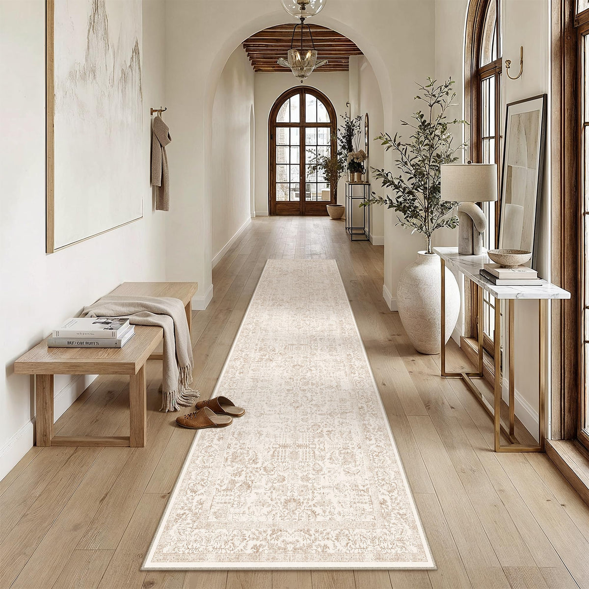PureCozy Beige Area Rug 5x7 Vintage Farmhouse Floral