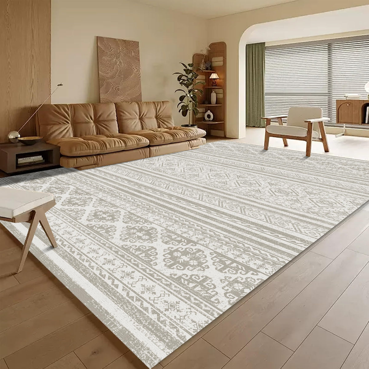 RUGSURE Washable Area Rug - 1/6 Thick - Stain & Water Resistant Non-Slip - Resistant Rug for Living Room, Bedroom, Nursery, Pet & Child Friendly, Vintage Charm Area Rugs (Grey+LightTeal, 3' x 5 ')