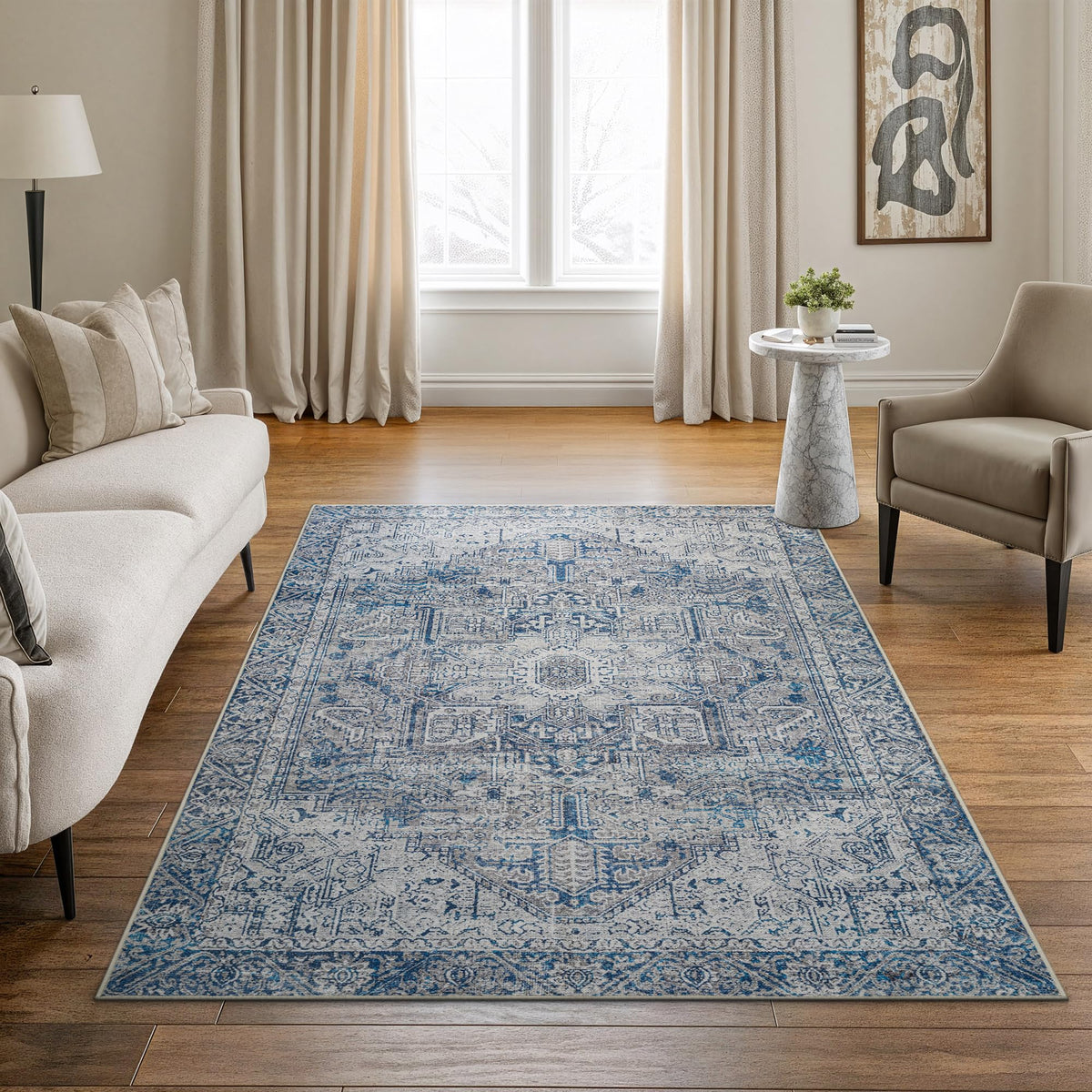 Bloom Rugs Washable Non-Slip 8' x 10' Rug - Gray/Charcoal/Blue Modern Abstract Area Rug for Living Room, Bedroom, Dining Room, and Kitchen - Exact Size: 8' x 10'