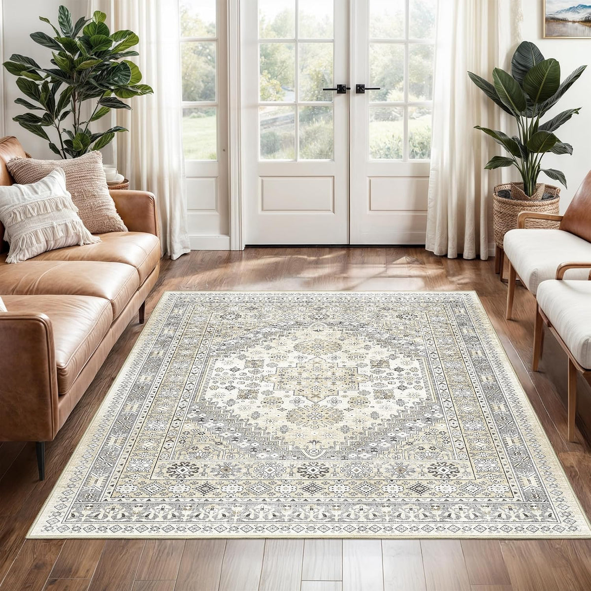 4x6 Area Rugs for Living Room, Non Slip Rugs for Bedroom, Beige