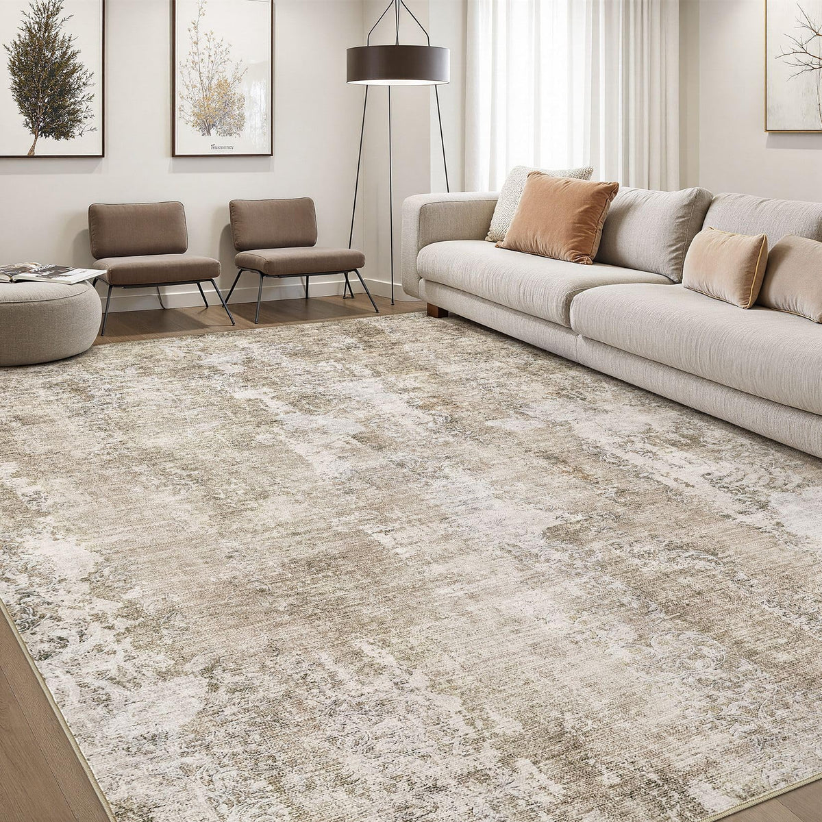 DMOYEST Area Rug Living Room Rugs 5x7 Washable Abstract Beige Blue Carpet