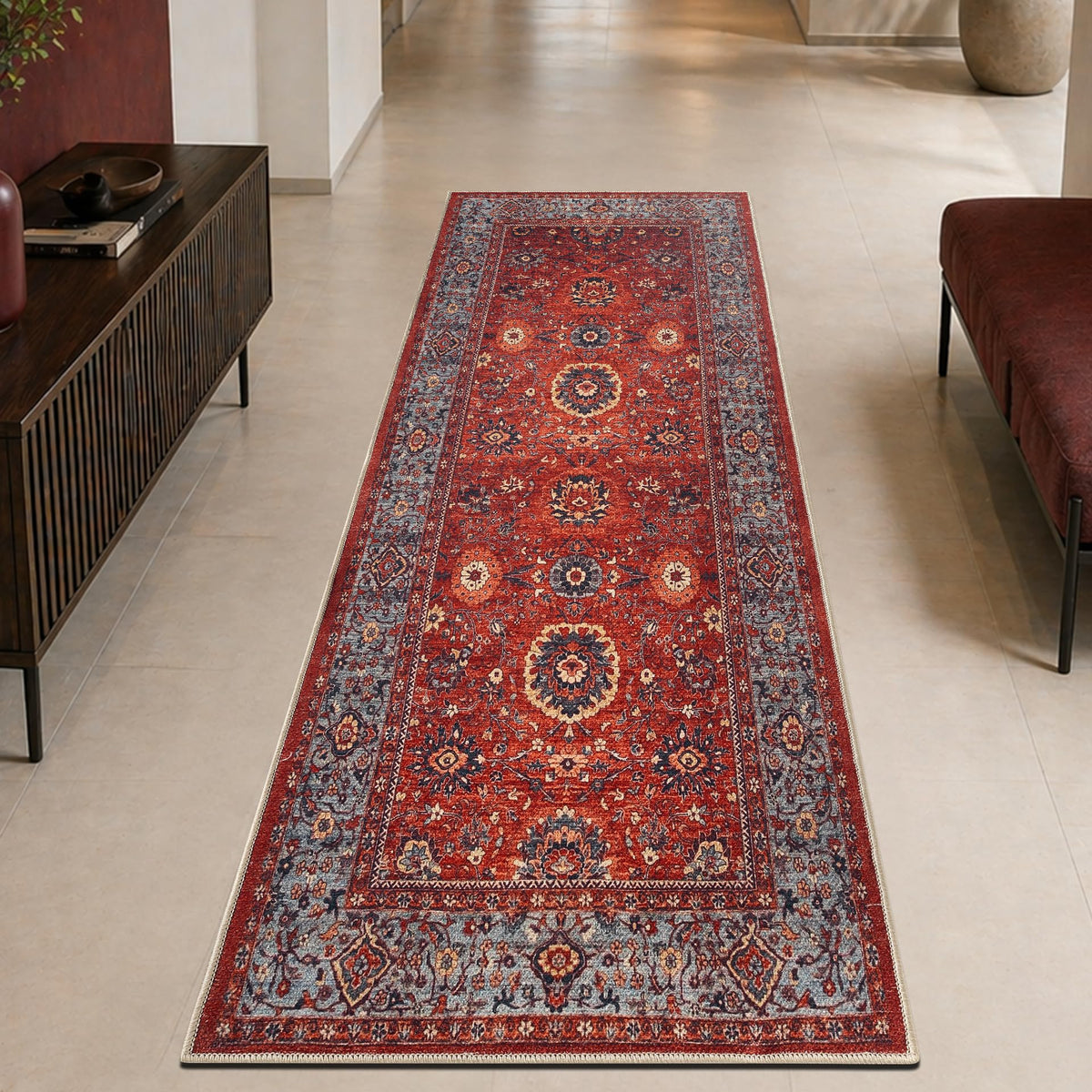 Keen Home Design Vintage Washable Entryway Rug, Non-Slip Low Pile, 3x5