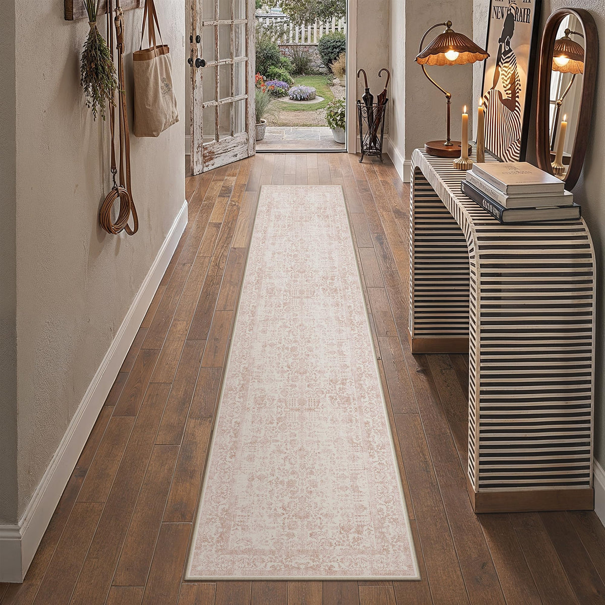 PureCozy Beige Area Rug 5x7 Vintage Farmhouse Floral