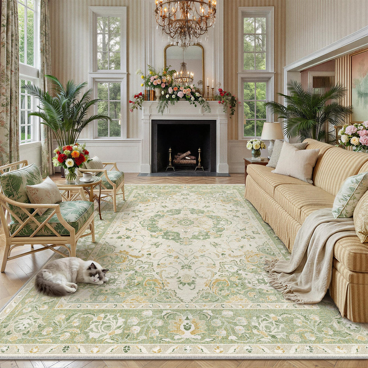 8x10 Beige Area Rug Vintage Carpet