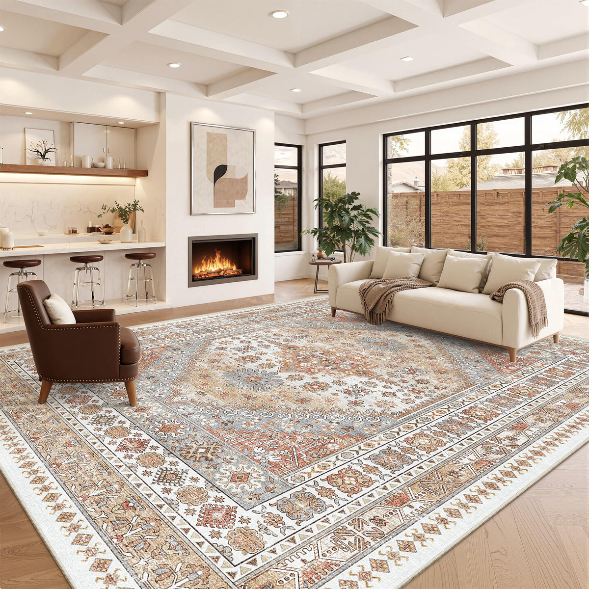 zesthome 5x7 Area Rugs for Living Room,Large Washable Rug,Orange