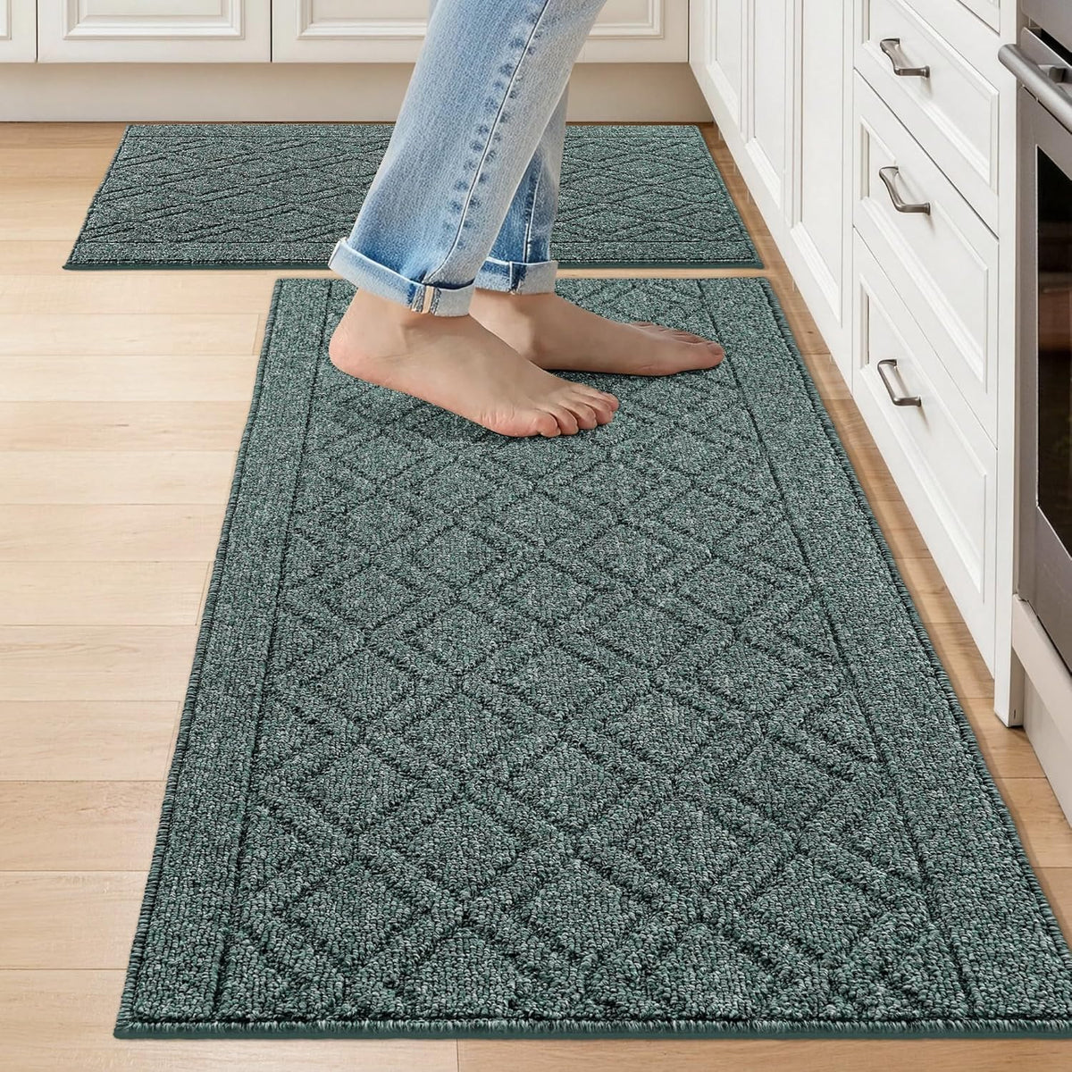 COSY HOMEER 48x20Inch/30X20Inch Kitchen Rug Mats,Grey