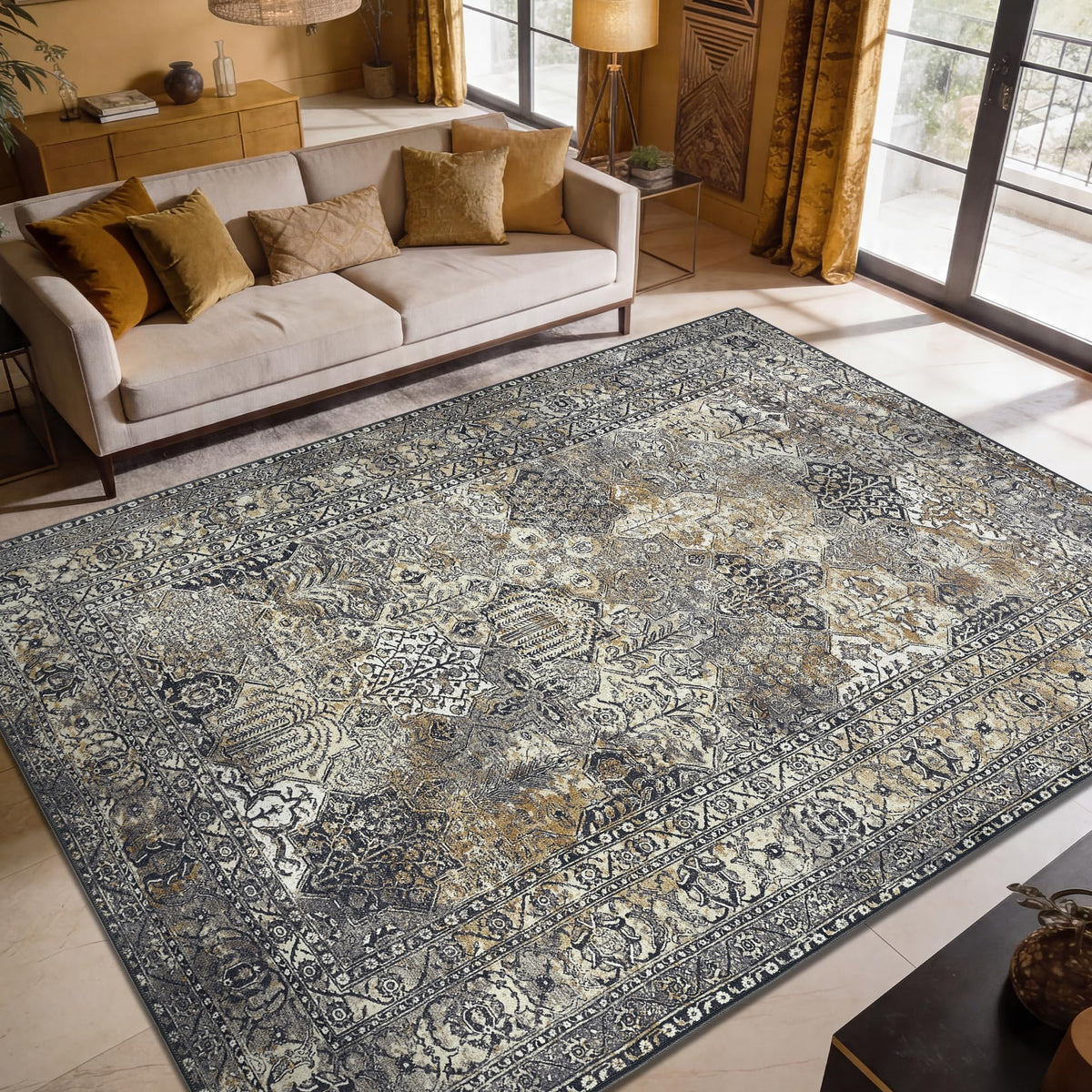 Keen Home Design Vintage Washable Entryway Rug, Non-Slip Low Pile, 3x5