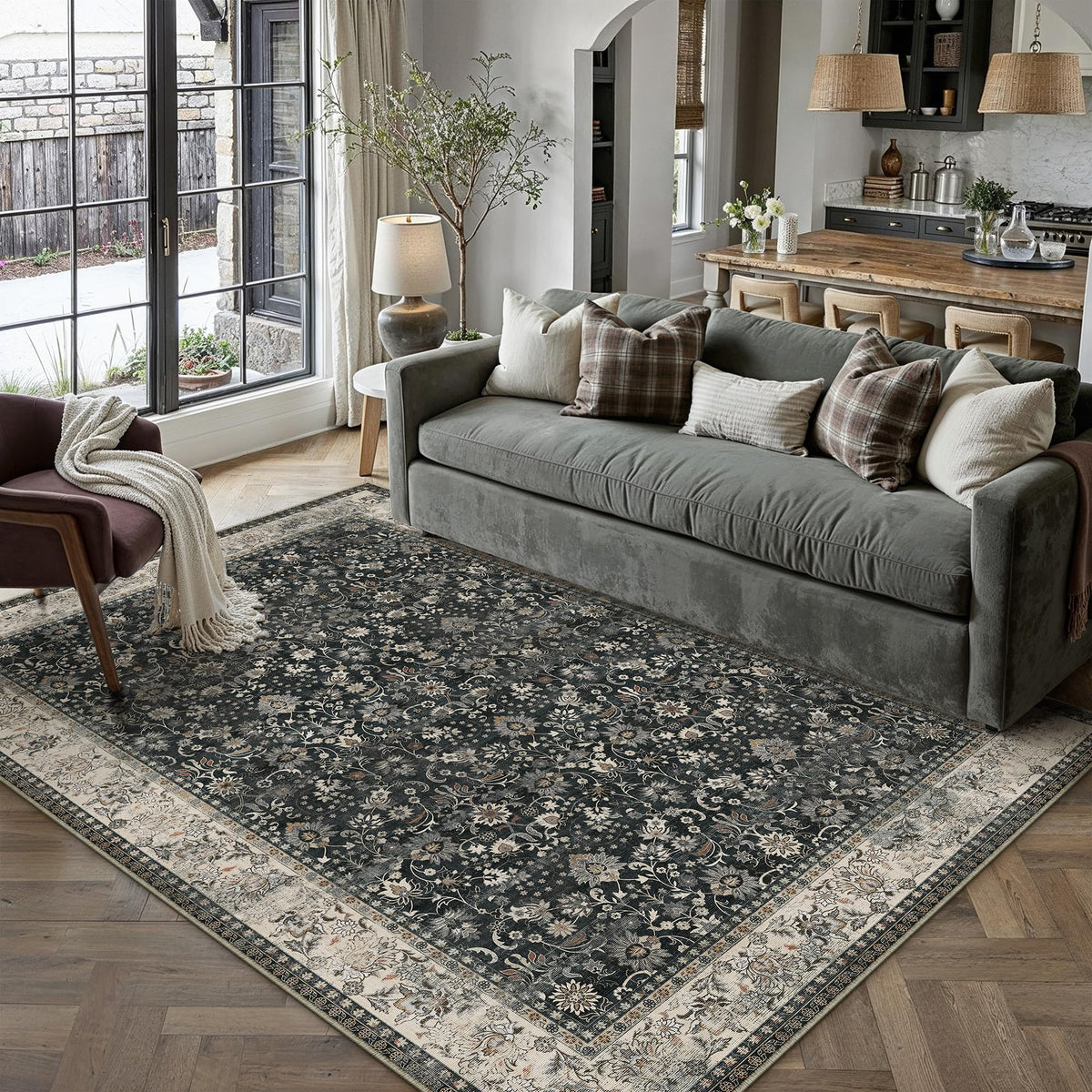 HUGEAR 2x6 Brown Vintage Floral Washable Runner Rug for Hallway