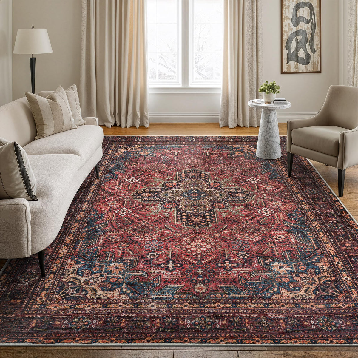 Bloom Rugs Washable Non-Slip 8' x 10' Rug - Gray/Charcoal/Blue Modern Abstract Area Rug for Living Room, Bedroom, Dining Room, and Kitchen - Exact Size: 8' x 10'