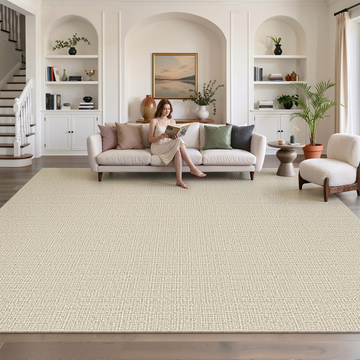 Valenrug Beige 8x10 Area Rugs for Living Room, Large Washable Rug Non Slip