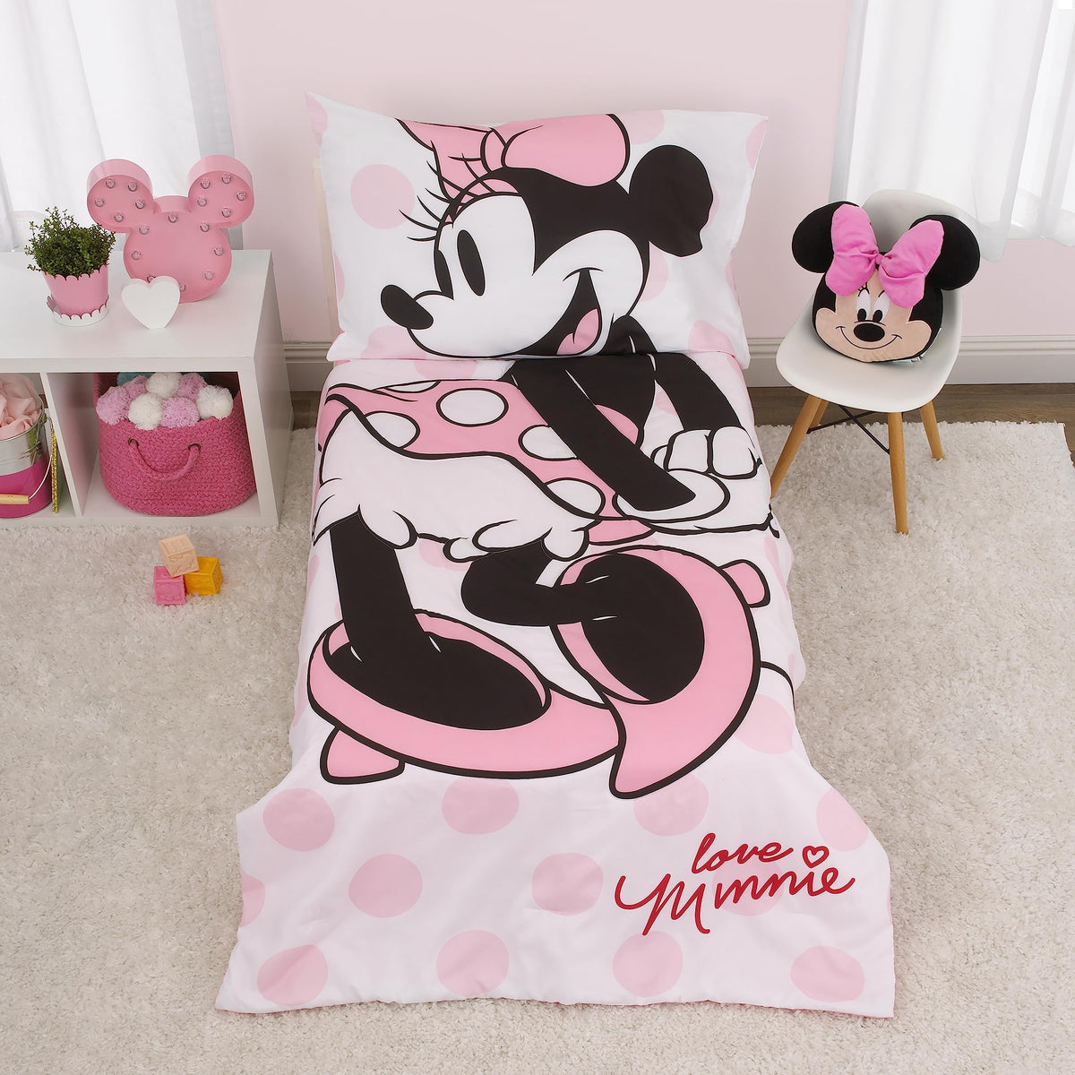 Disney 4 Piece Minnie's Fluttery Friends Toddler Bedding Set, Lavender