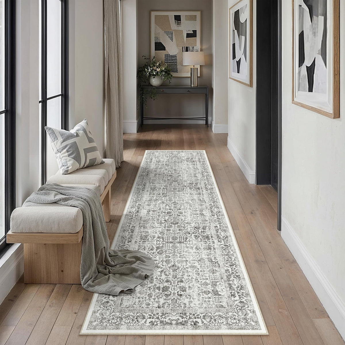 PureCozy Beige Area Rug 5x7 Vintage Farmhouse Floral