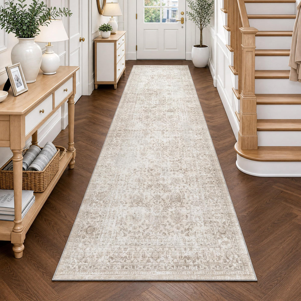 FMFUNCTEX 5x7 Washable Beige Neutral Vintage Retro Area Rug for Living Room