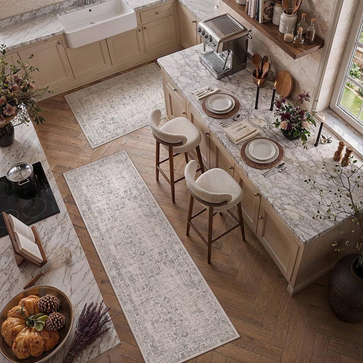 PureCozy Beige Area Rug 5x7 Vintage Farmhouse Floral