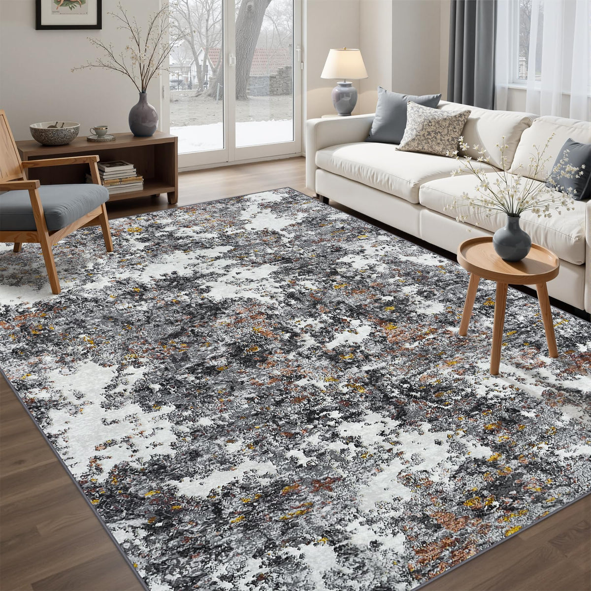 Tosuoka 5x7 Area Rugs for Living Room Abstract Washable Black Rug