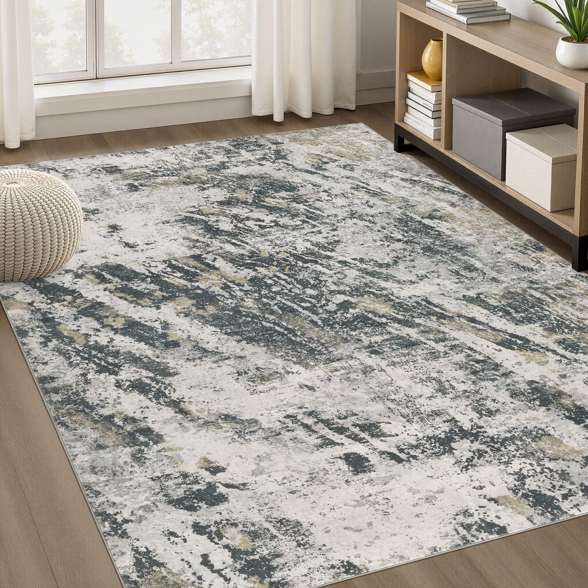 DMOYEST Area Rug Living Room Rugs 5x7 Washable Abstract Beige Blue Carpet