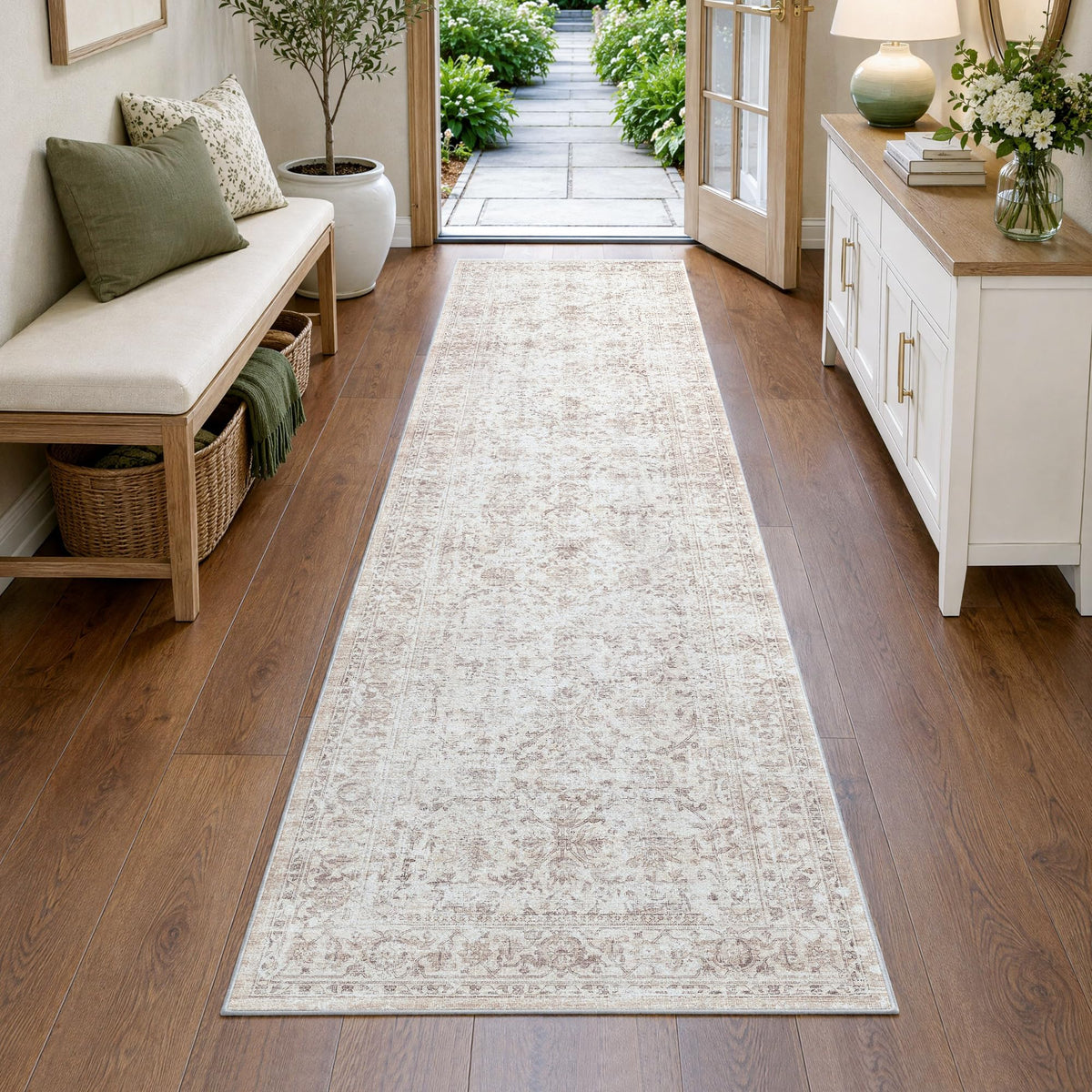 FMFUNCTEX 5x7 Washable Beige Neutral Vintage Retro Area Rug for Living Room