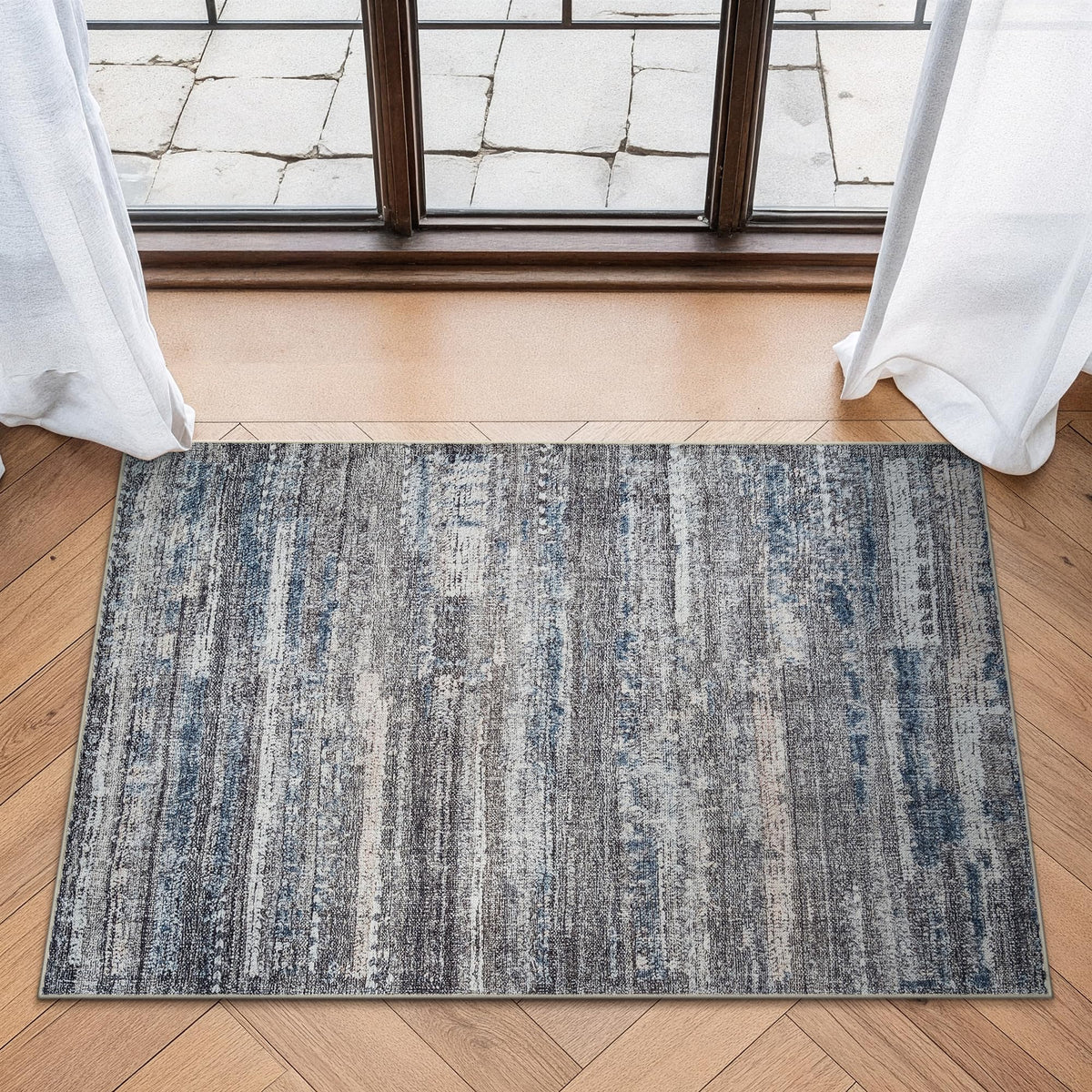 Bloom Rugs Washable Non-Slip 8' x 10' Rug - Gray/Charcoal/Blue Modern Abstract Area Rug for Living Room, Bedroom, Dining Room, and Kitchen - Exact Size: 8' x 10'