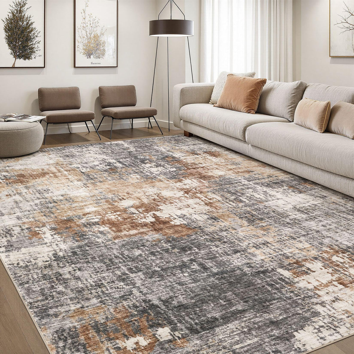 DMOYEST Area Rug Living Room Rugs 5x7 Washable Abstract Beige Blue Carpet