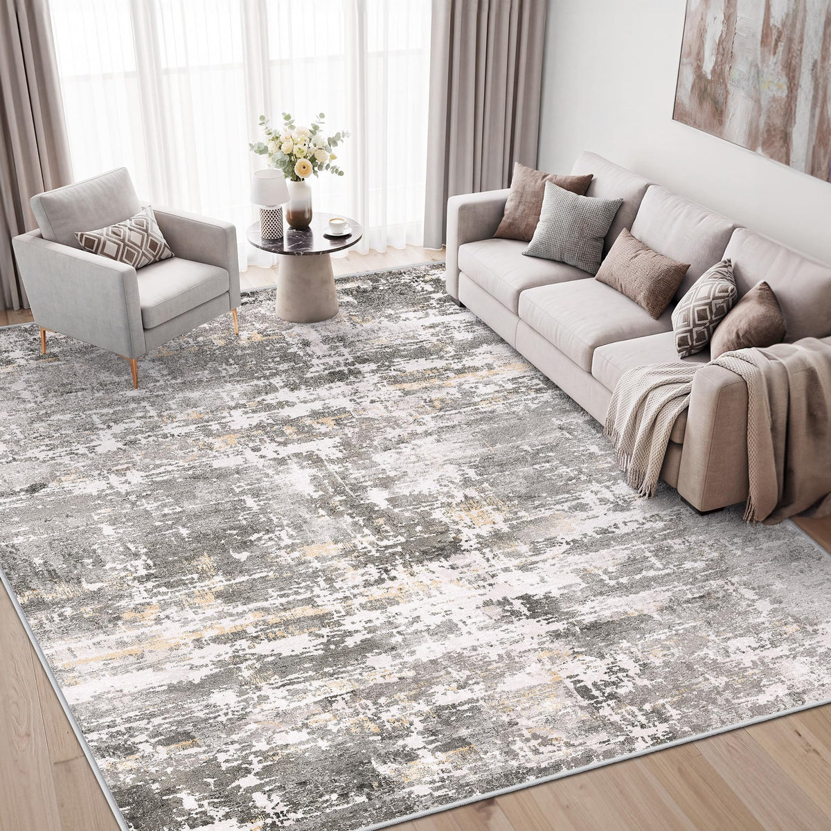 LIVELYGLOW 5x7 Washable Abstract Area Rug, Small Indoor Bedroom Dorm Rug